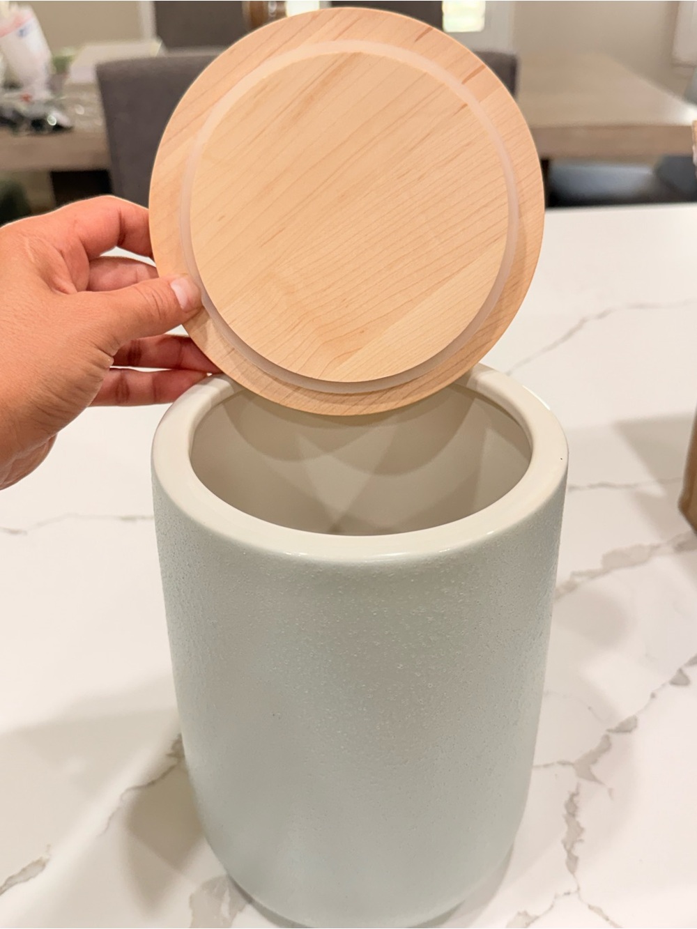West Elm Aaron Probyn Kaloh Stoneware Ceramic Kitchen Canister Maple Wood Lid